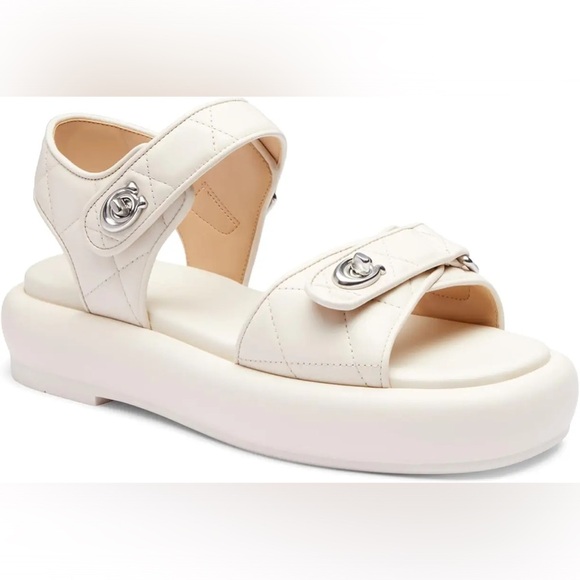 COACH Peyton Leather Platform Sandals Size 8.5 
In Chalk New In Box - Picture 1 of 11